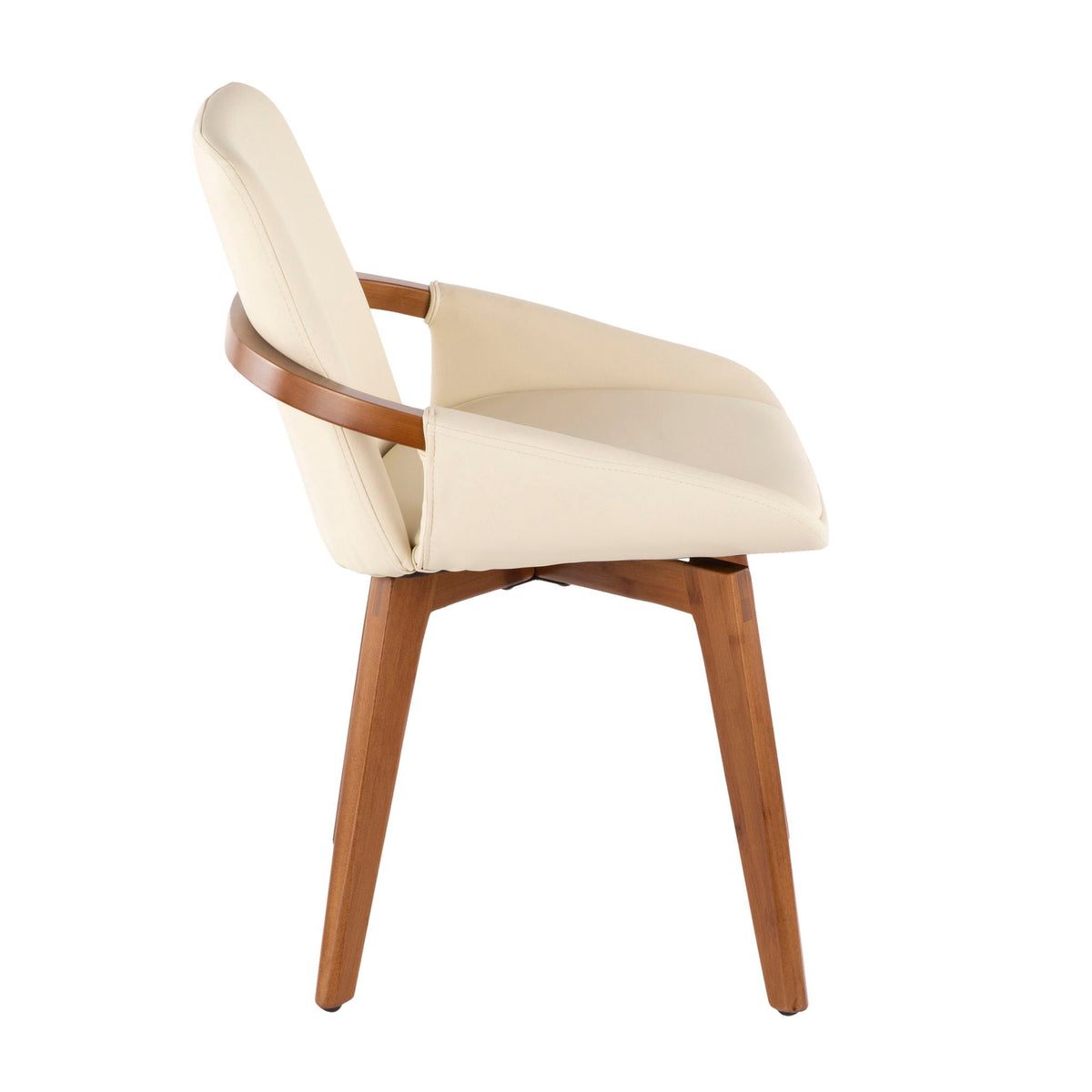 Beige mid-century kids' side chair with wood armrests on Tampa Home & Garden Store