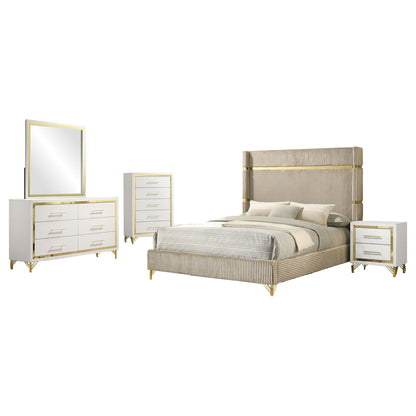 Malcolm 5-Piece Bedroom Set with Wingback Bed and white-gold dressers on Tampa Home & Garden Store