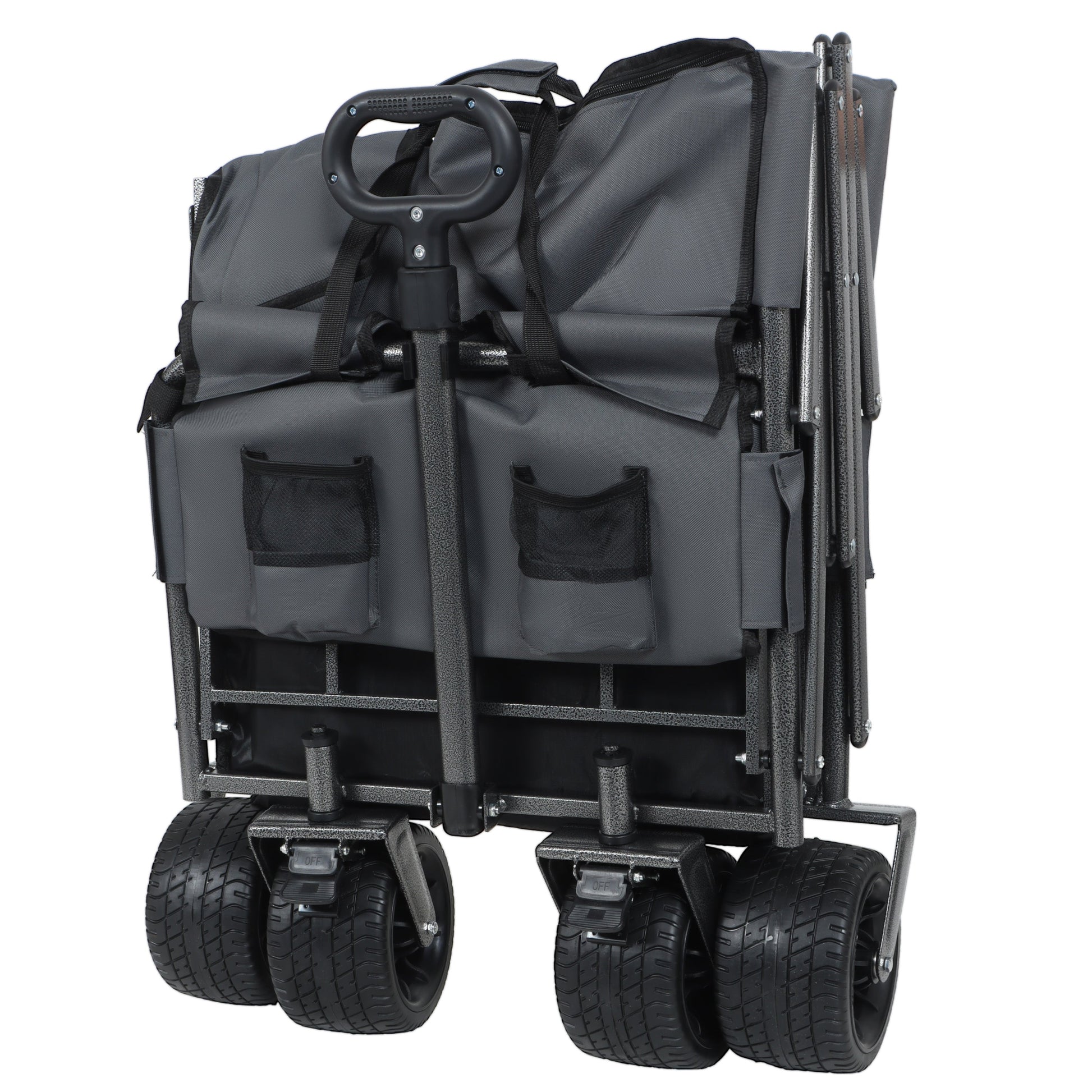3-in-1 Convertible Folding Wagon Cart with Bench gray fabric on steel frame by HouseOfZazla on Tampa Home & Garden Store