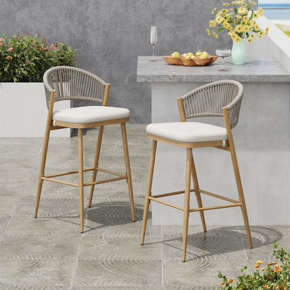Outdoor Bar Stools With Scallop Cushion And Frame