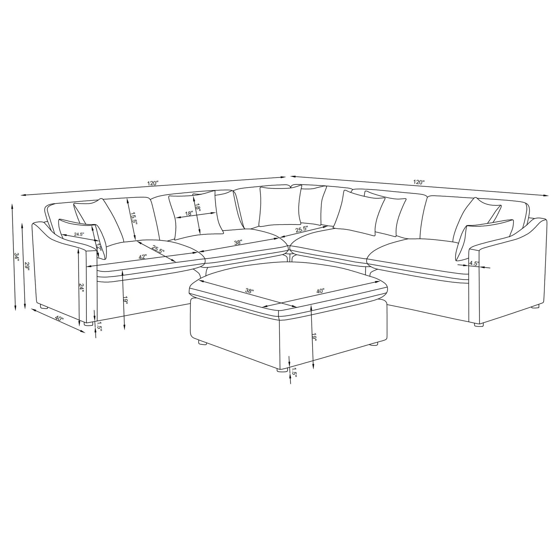 Greeley 6-Piece Upholstered Modular Sectional Sofa Ivory by HouseOfZazla 2-Piece Set on Tampa Home & Garden Store