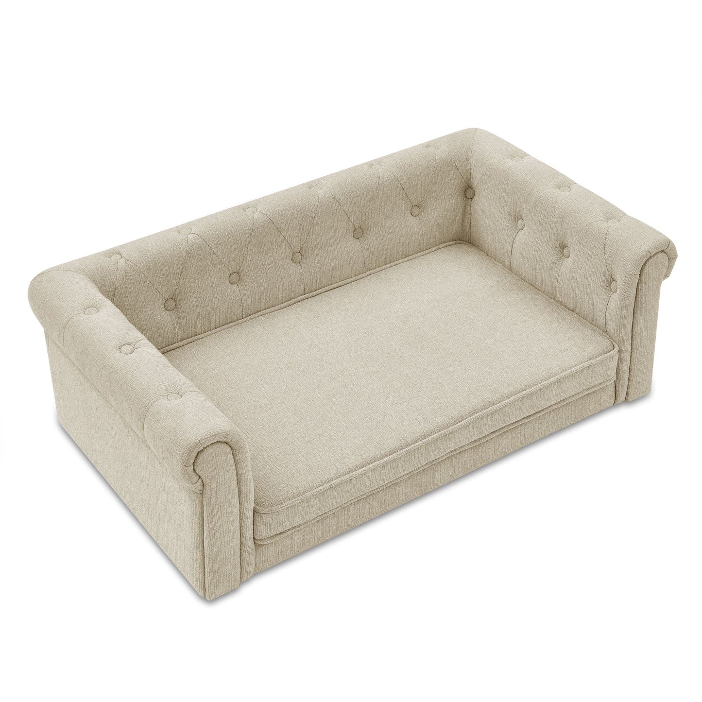 Dog Bed HouseOfZazla Modern Elegant Rectangle Pet Bed, beige tufted elevated sofa on Tampa Home & Garden Store