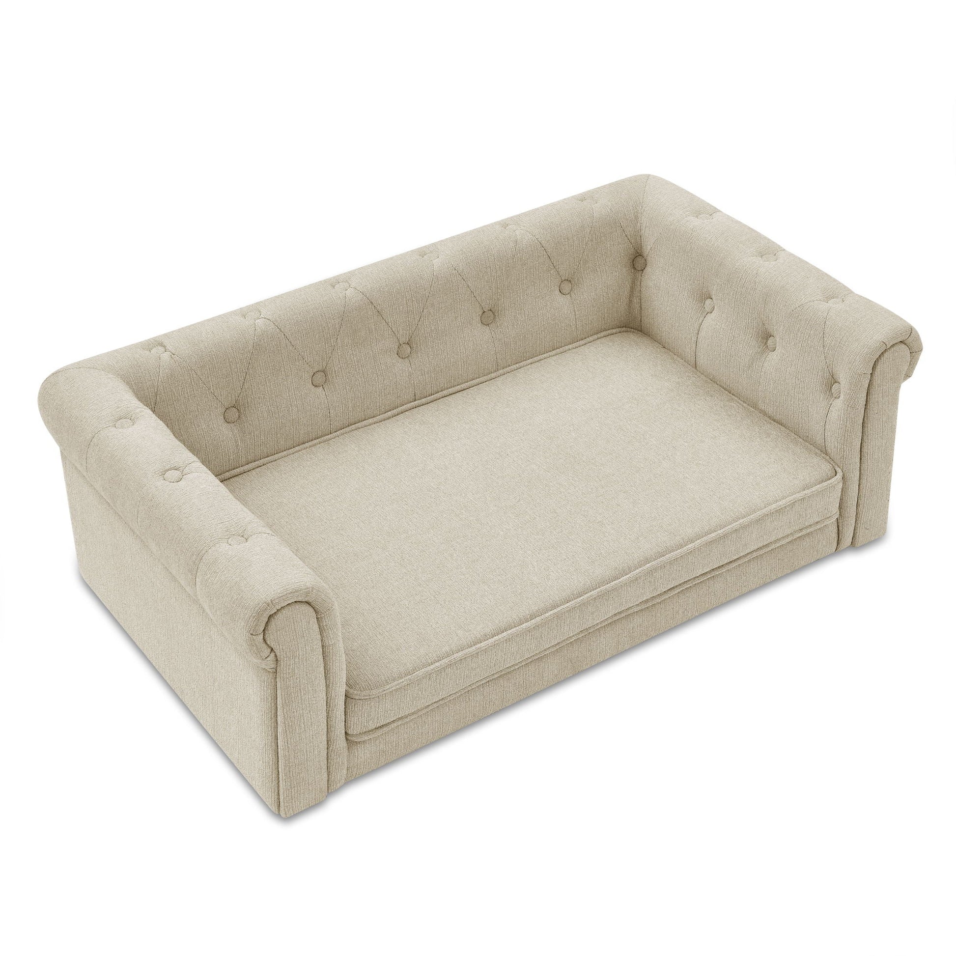 Dog Bed HouseOfZazla Modern Elegant Rectangle Pet Bed, beige tufted elevated sofa on Tampa Home & Garden Store