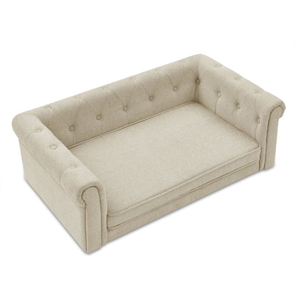 Dog Bed HouseOfZazla Modern Elegant Rectangle Pet Bed, beige tufted elevated sofa on Tampa Home & Garden Store