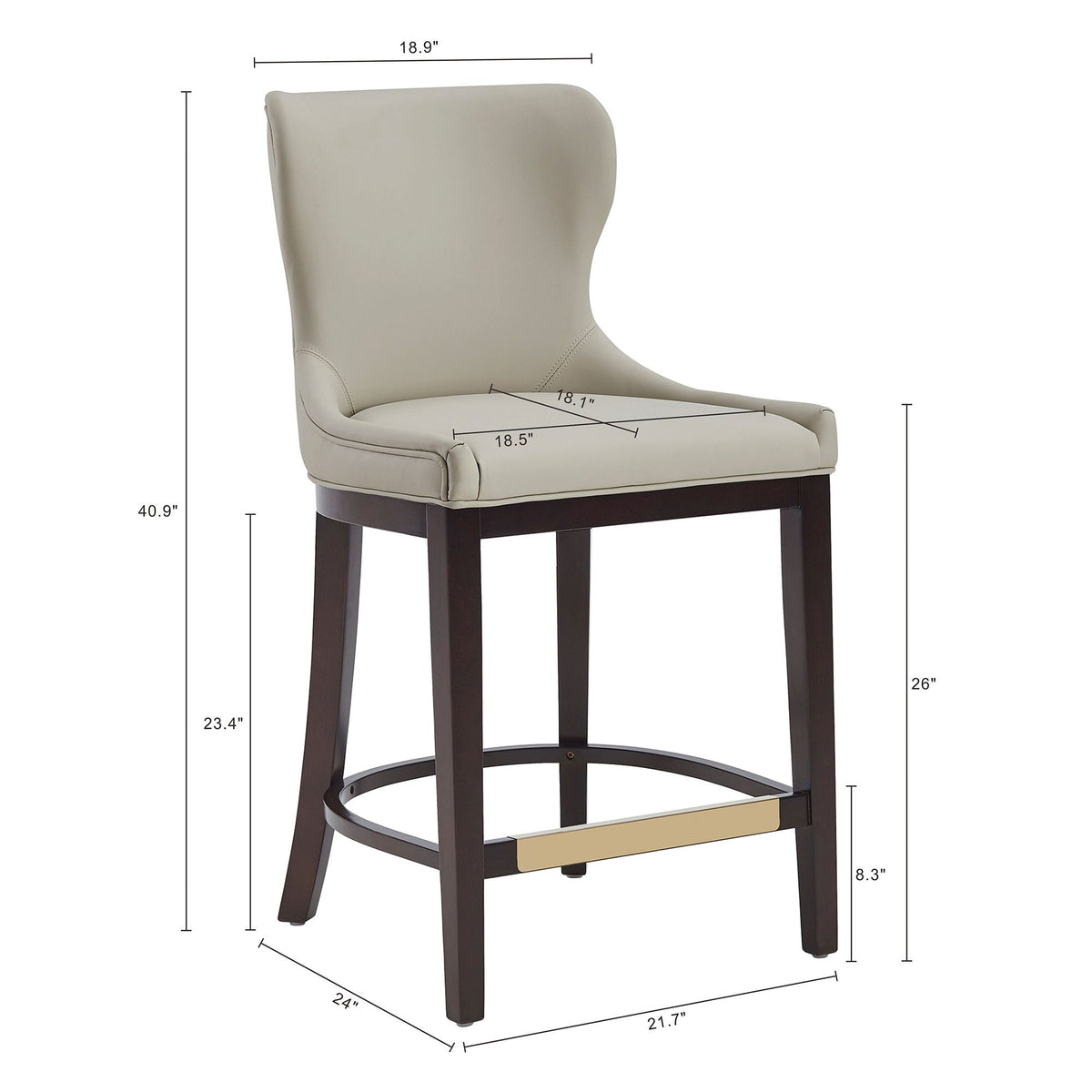 Blair Counter Stool with Backrest beige upholstery, dark wood legs, 24–27 in counter height on Tampa Home & Garden Store