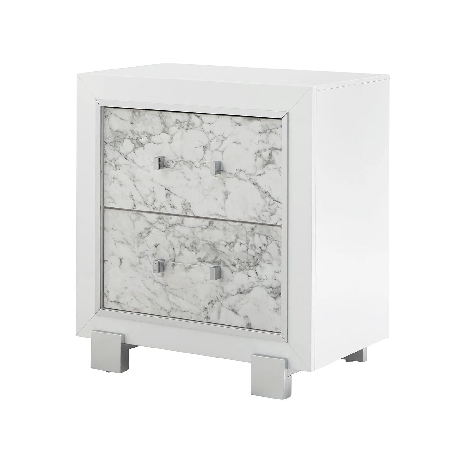 Skye Marble Nightstand with Drawers White