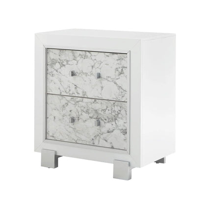 Skye Marble Nightstand with Drawers White