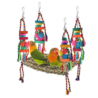 Parrot Toys Climbing Net Hammock by Sell My Stuff with colorful blocks and rope tassels; two birds on Tampa Home & Garden Store