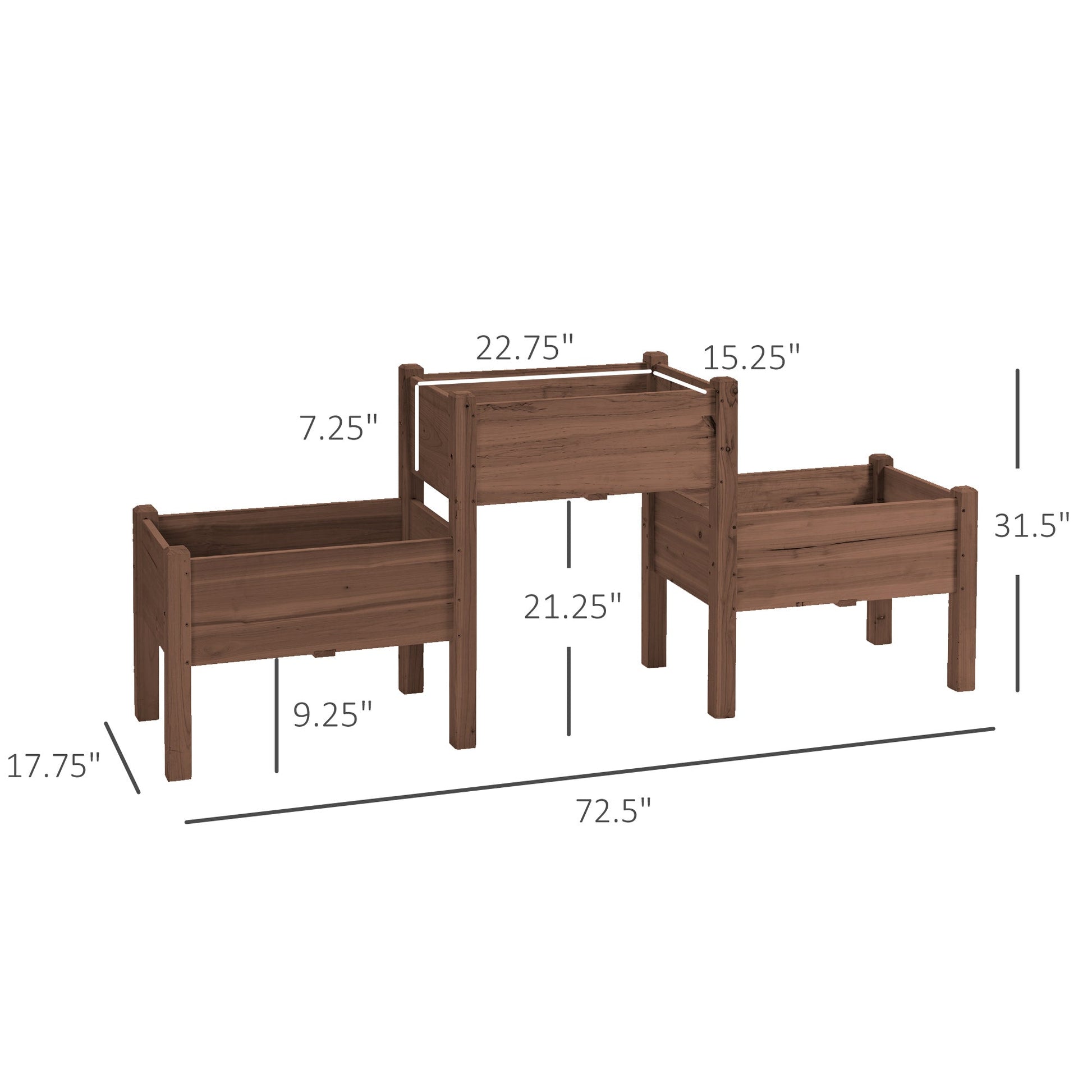 Outsunny brown wooden raised garden bed with 3 planter boxes on tiered stands on Tampa Home & Garden Store