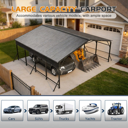 20x20 Galvanized Steel Carport Canopy with black frame over SUV, HouseOfZazla on Tampa Home & Garden Store