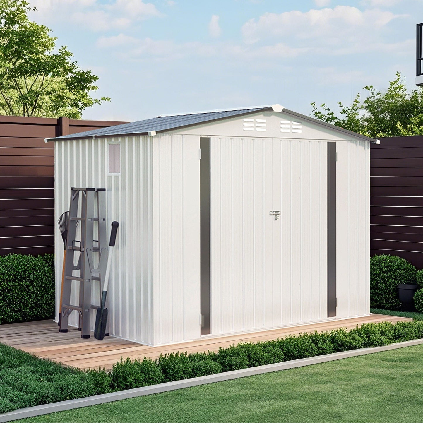 Metal Garden Storage Shed Pitched Roof And Door