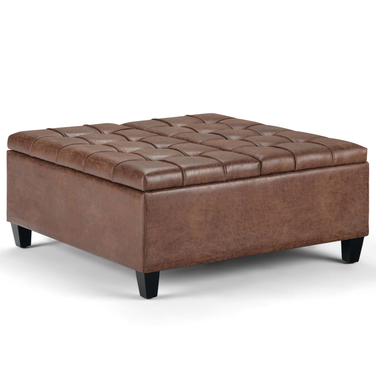Harrison Tufted Lift Top Storage Ottoman by HouseOfZazla, brown leather with tufted top on Tampa Home & Garden Store