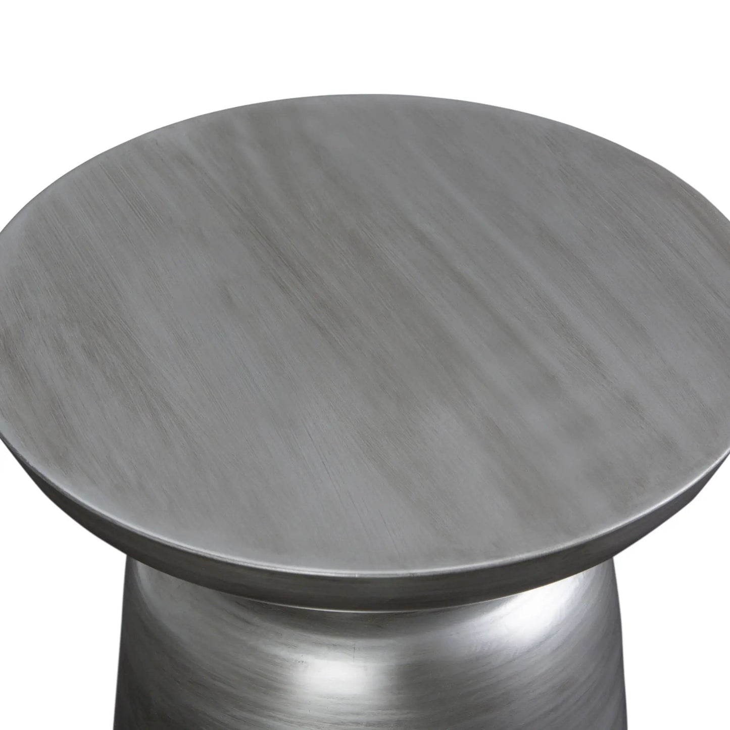 Toby Handcrafted Metal Accent Table round brushed steel top on Tampa Home & Garden Store