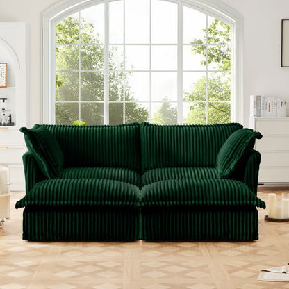 Corduroy Slipcovered Sofa And Two Ottomans