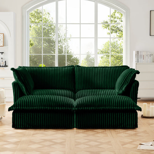 Slipcovered 2 Seater Sofa with 2 Ottomans in emerald green velvet by HouseOfZazla on Tampa Home & Garden Store