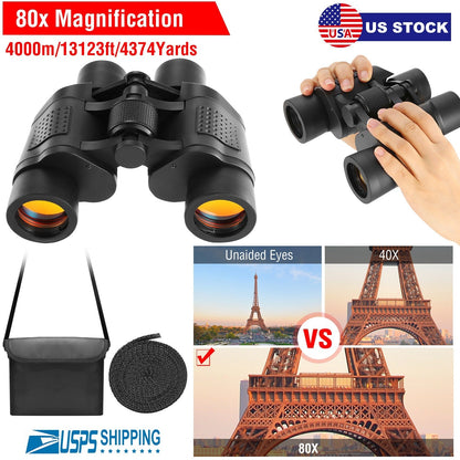 GemGear portable HD binoculars with FMC lens, 80x magnification, night vision, shoulder bag on Tampa Home & Garden Store