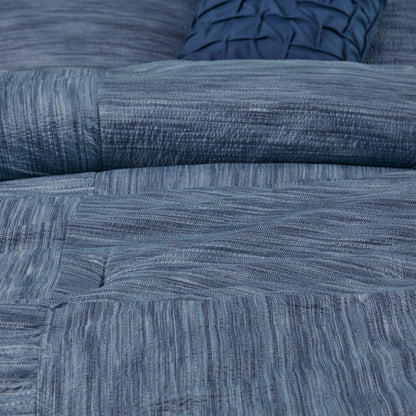 Navy Printed Seersucker Comforter and Sheet Set