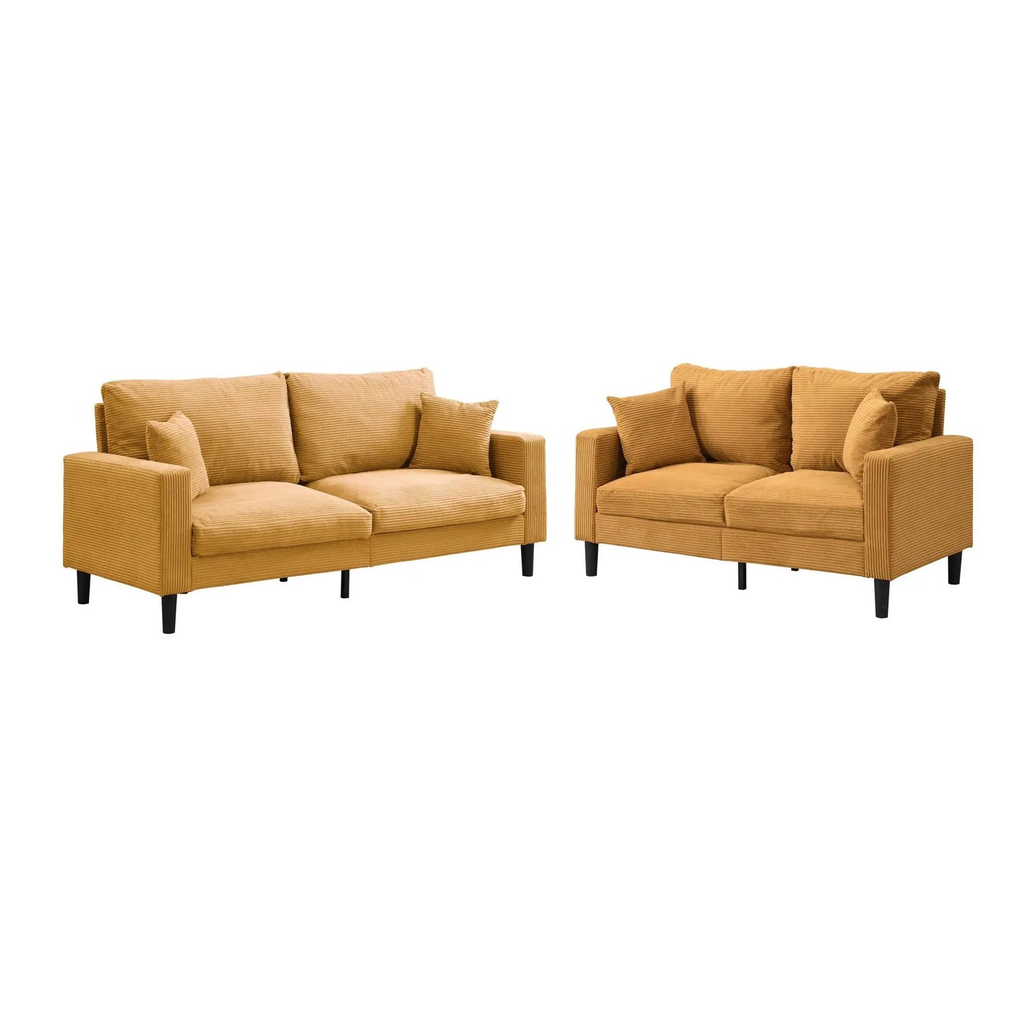 Modern 3-seat and 2-seat sofa set in tan corduroy with black legs on Tampa Home & Garden Store