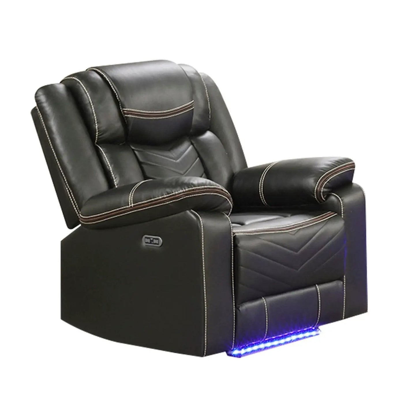 Challenger LED Power Recliner black leather with blue LED lighting by Unique Piece Furniture on Tampa Home & Garden Store