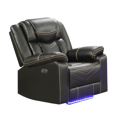 Challenger LED Power Recliner black leather with blue LED lighting by Unique Piece Furniture on Tampa Home & Garden Store