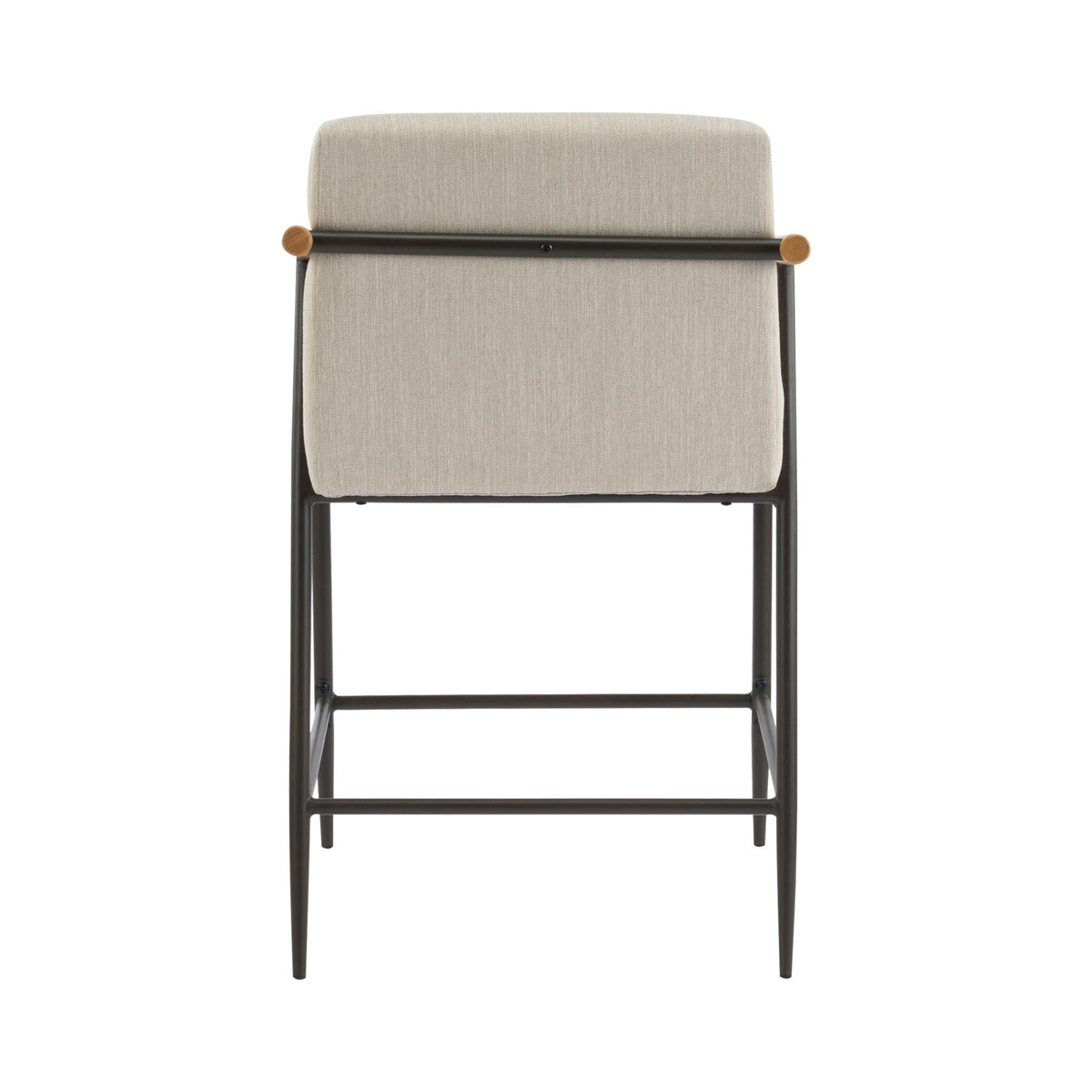 HouseOfZazla mid century modern counter stool beige fabric upholstery iron frame wood end caps on Tampa Home & Garden Store