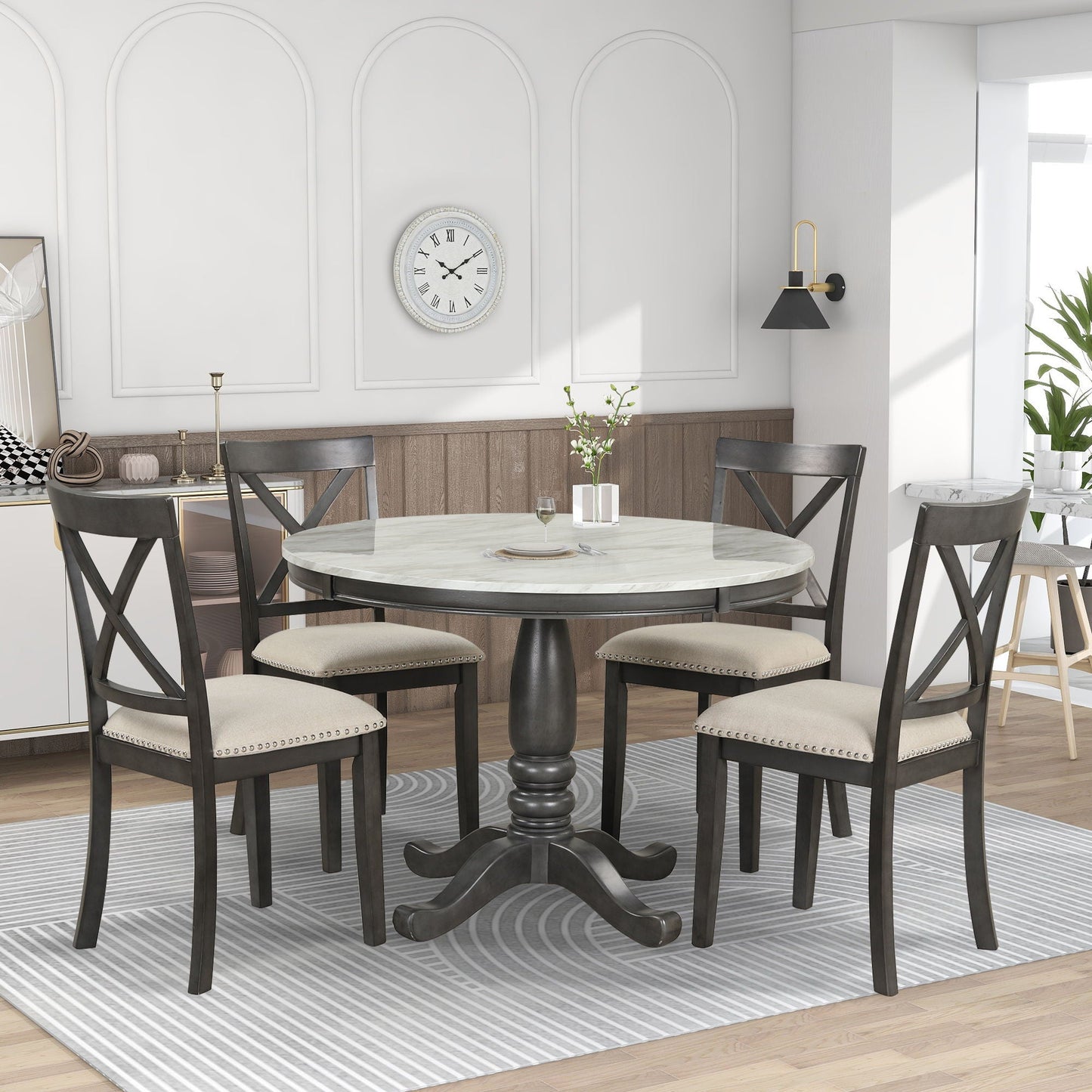 Elegant 5 Pieces Dining Table and 4 Chairs Set