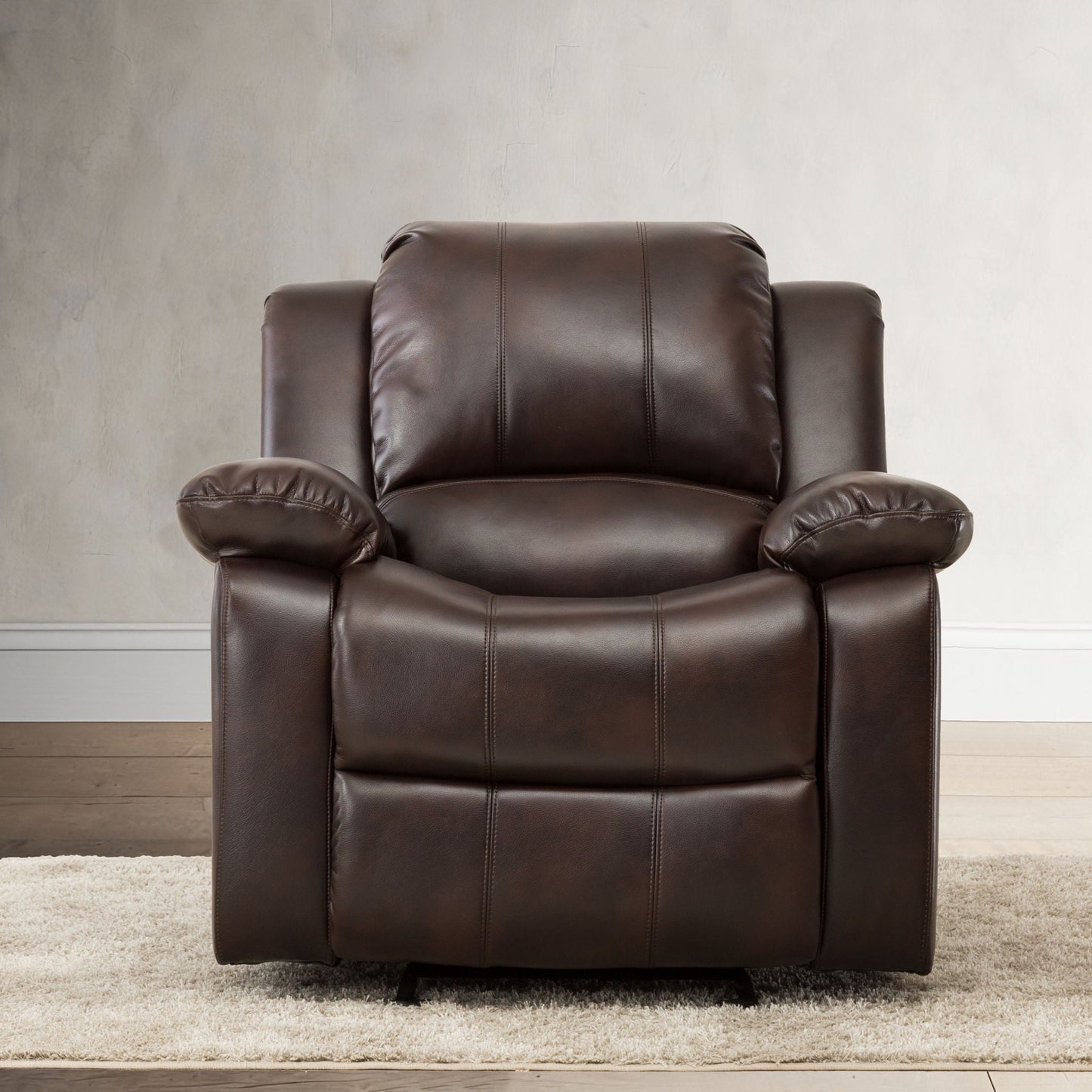 Charlotte glider recliner in dark brown leather with classic style and stitched seams on Tampa Home & Garden Store