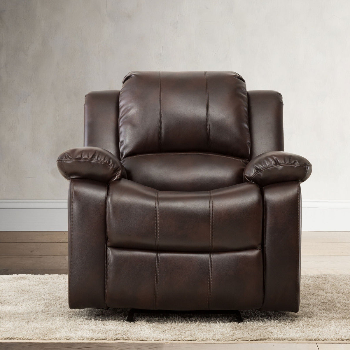Charlotte glider recliner in dark brown leather with classic style and stitched seams on Tampa Home & Garden Store