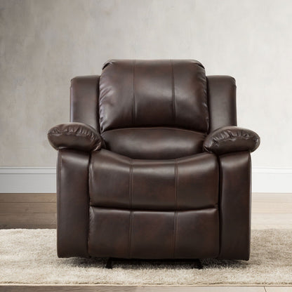 Charlotte glider recliner in dark brown leather with classic style and stitched seams on Tampa Home & Garden Store