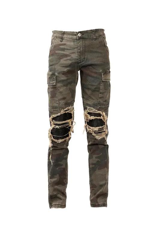 Camouflage washed distressed jeans with ripped knees and cargo pockets by FLIPSTYLEZLLC on Tampa Home & Garden Store