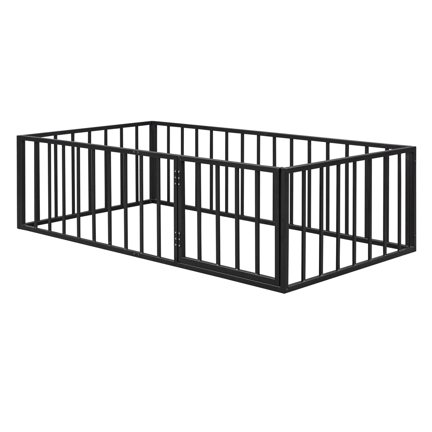 Metal floor bed frame with fence and door, black steel, panel bed by Unique Piece Furniture on Tampa Home & Garden Store