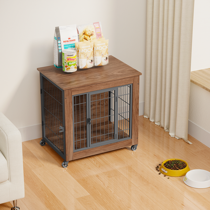 27.2-inch dog crate on wheels with wood frame and gray metal crate HouseOfZazla on Tampa Home & Garden Store