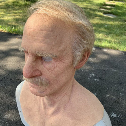 Realistic Old Man Halloween Mask Moktan Sabai with grey hair and mustache on Tampa Home & Garden Store
