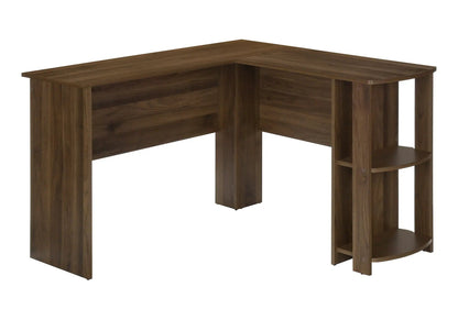 L-shaped walnut corner computer desk with built-in storage shelves on Tampa Home & Garden Store
