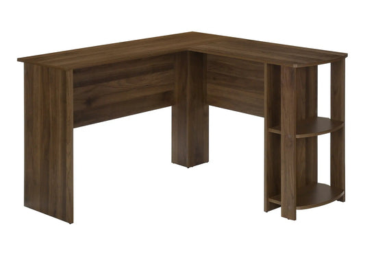 L-shaped walnut corner computer desk with built-in storage shelves on Tampa Home & Garden Store