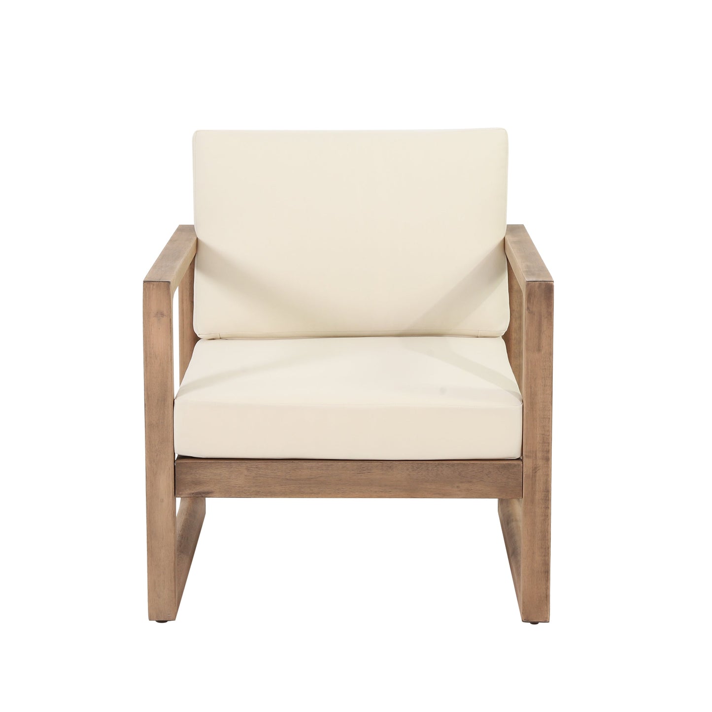 Set of 2 outdoor acacia wood patio club chairs with beige cushions by HouseOfZazla on Tampa Home & Garden Store
