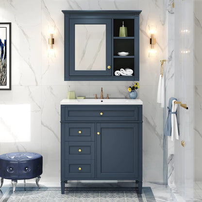 Navy bathroom vanity with medicine cabinet by Unique Piece Furniture, 2 doors and 4 drawers on Tampa Home & Garden Store