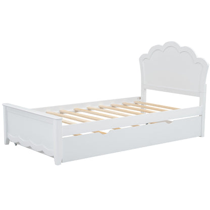 White platform bed with scalloped headboard and hidden trundle by HouseOfZazla on Tampa Home & Garden Store