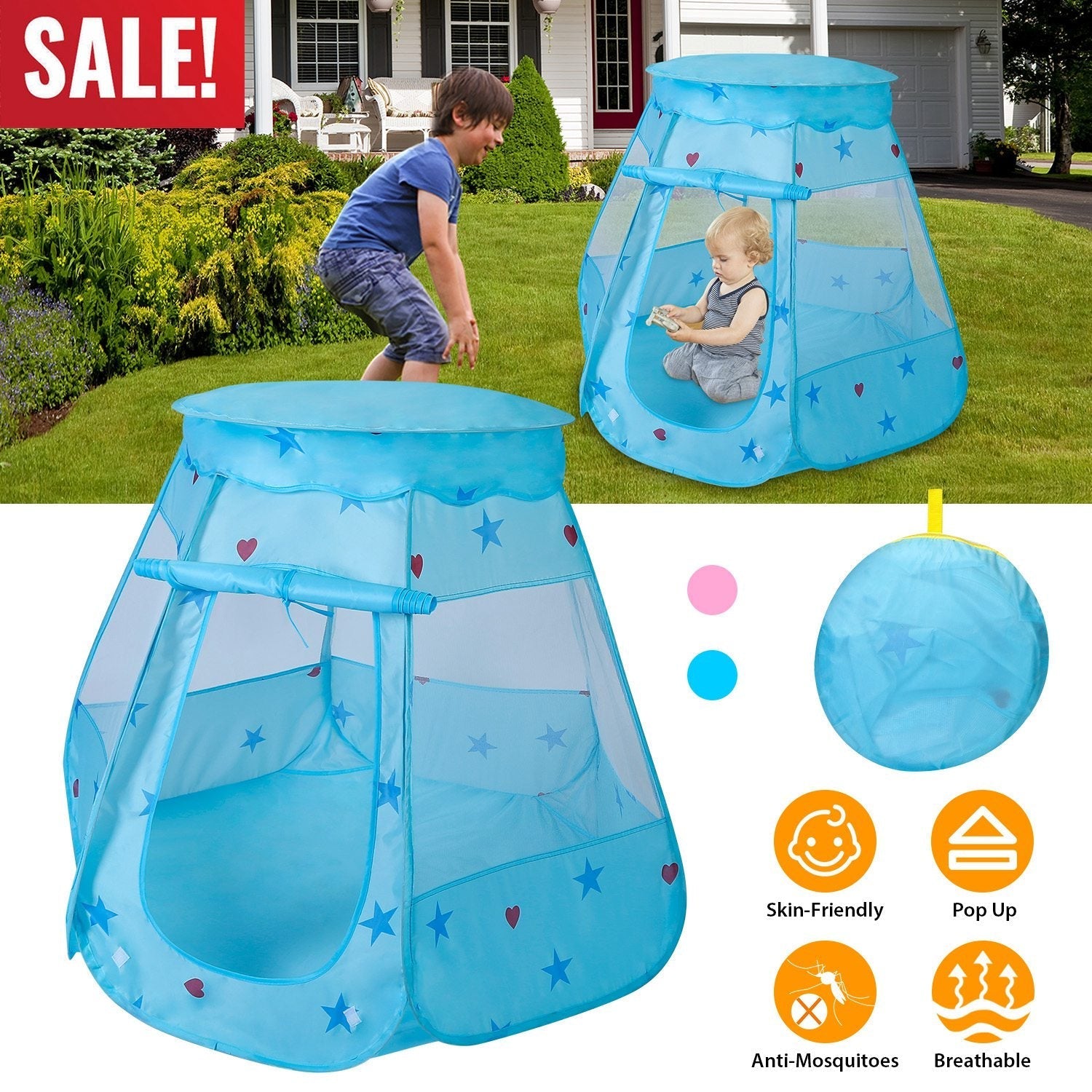 GemGear Kids Pop Up Princess Castle Tent blue with stars and hearts two tents on Tampa Home & Garden Store