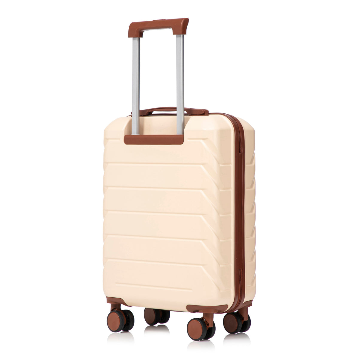 HouseOfZazla beige ABS spinner luggage set 14/20 with brown trim 2-piece four-wheel system on Tampa Home & Garden Store