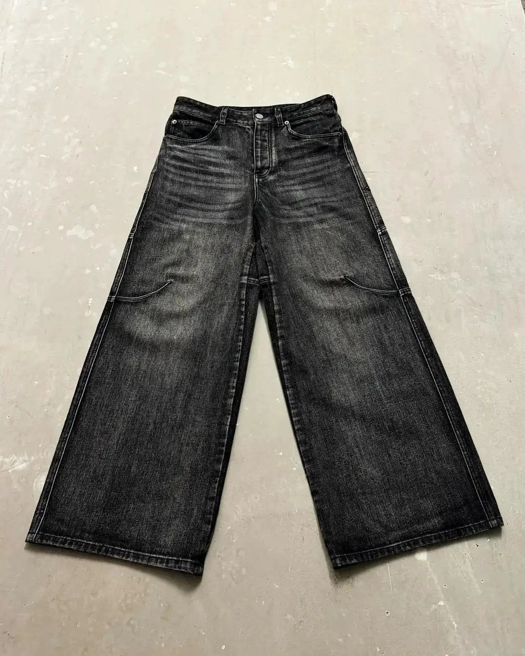 High Street Washed Distressed Black And Gray Jeans, FLIPSTYLEZLLC denim straight with whiskers on Tampa Home & Garden Store