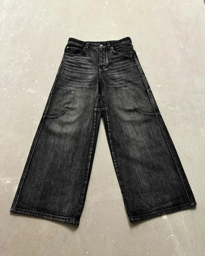 High Street Washed Distressed Black And Gray Jeans, FLIPSTYLEZLLC denim straight with whiskers on Tampa Home & Garden Store