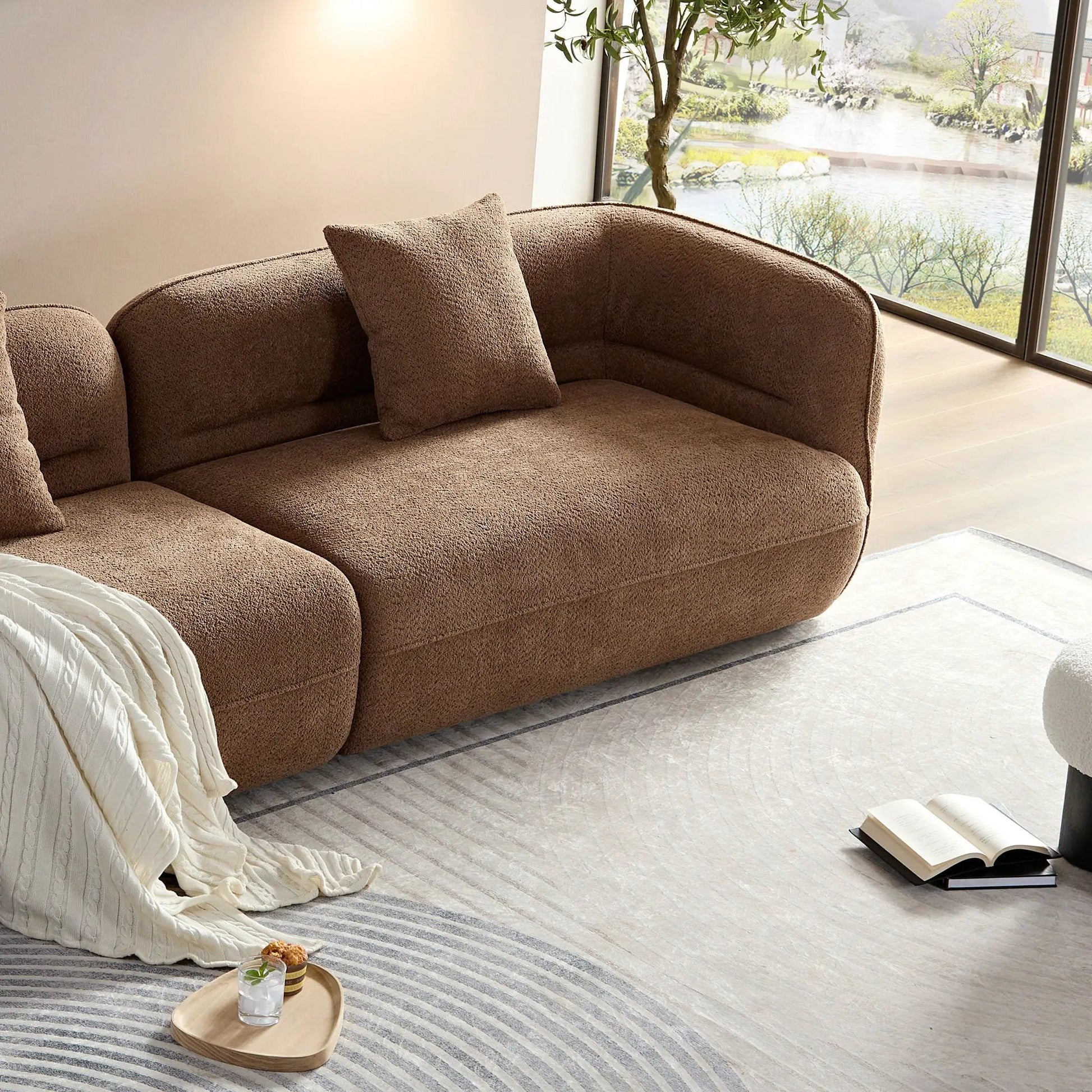Sectional sofa in warm brown durable fabric with plush cushions and solid wood frame on Tampa Home & Garden Store