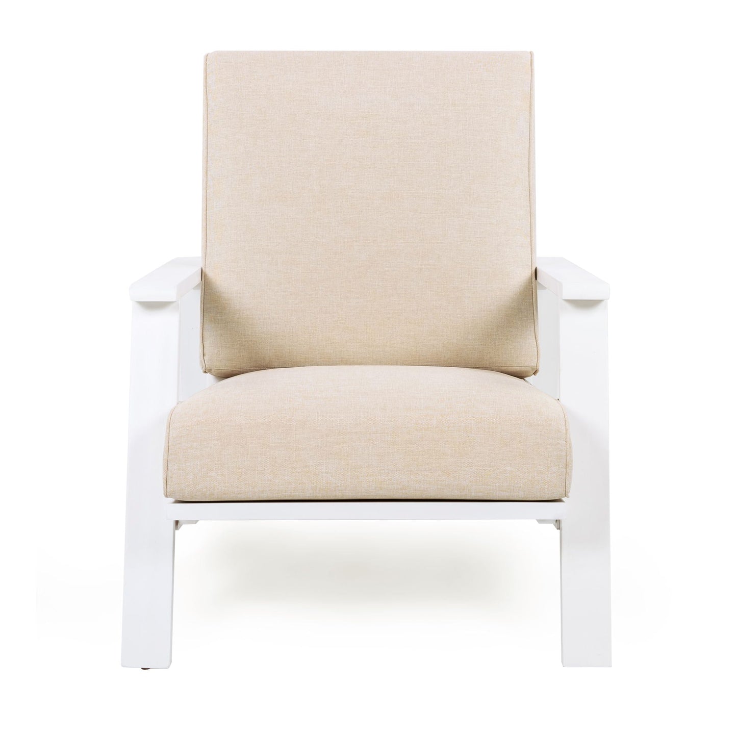 HouseOfZazla outdoor patio lounge chair set of 2 with beige cushions and white frames on Tampa Home & Garden Store