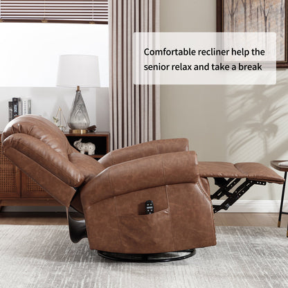 Heat Massage Manual Recliner Chair by HouseOfZazla in brown leather with rocker and swivel remote control visible on Tampa Home & Garden Store