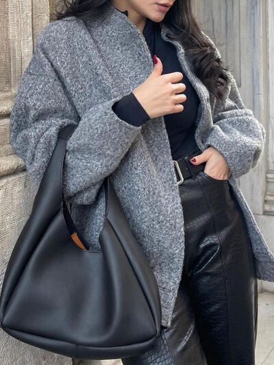 Autumn Casual Drop Shoulder Jacket by Stevvex with Buttoned Front and Pockets, textured coat on Tampa Home & Garden Store