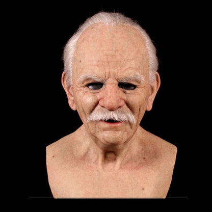 Realistic Old Man Halloween Mask Moktan Sabai lifelike wrinkles pale skin white mustache on Tampa Home & Garden Store