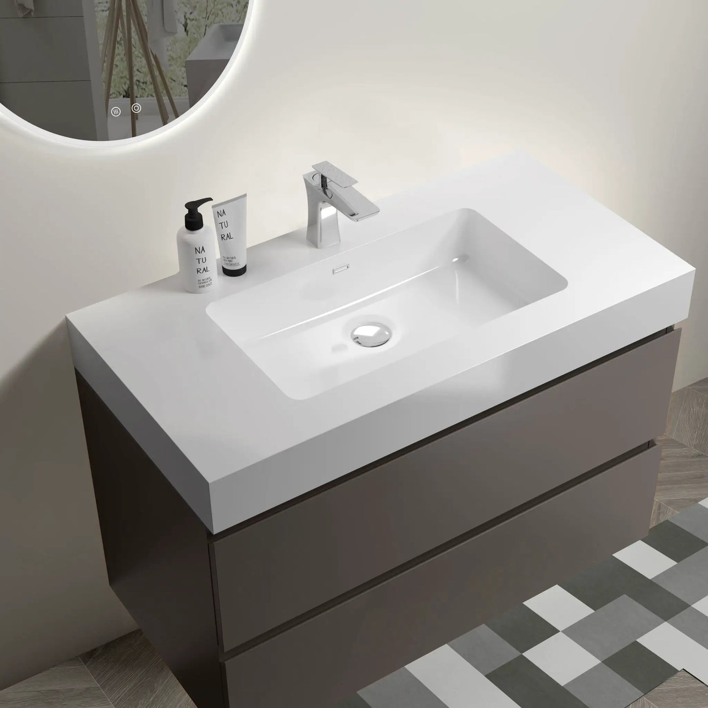 Alice wall-mounted bathroom vanity with sink, one-piece basin, floating design, storage drawers on Tampa Home & Garden Store