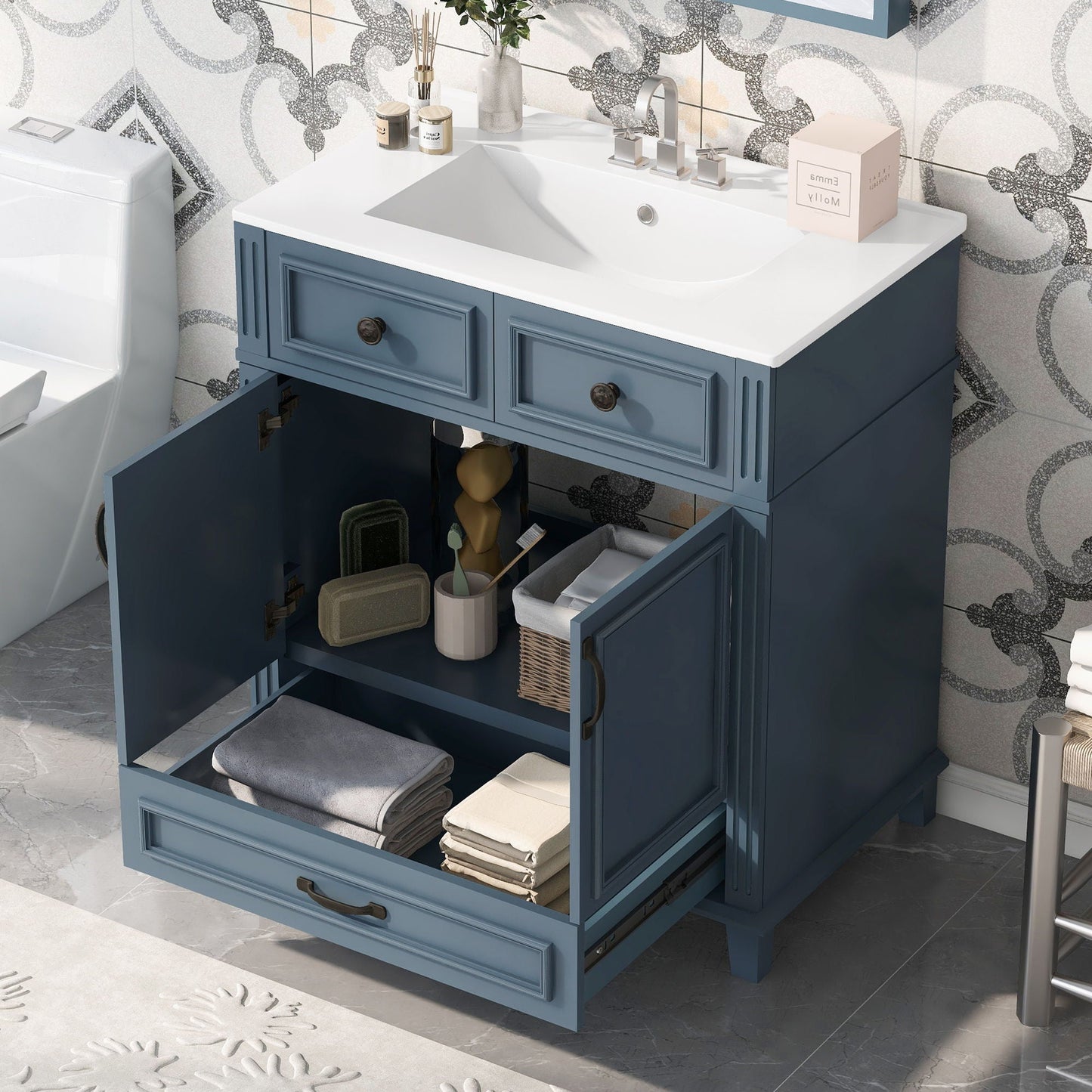 Coastal Bathroom Vanity and Ceramic Sink