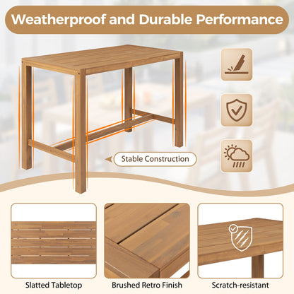 Patio Bar Set With Ergonomic Chairs by HouseOfZazla; 5-piece outdoor furniture in brushed wood on Tampa Home & Garden Store